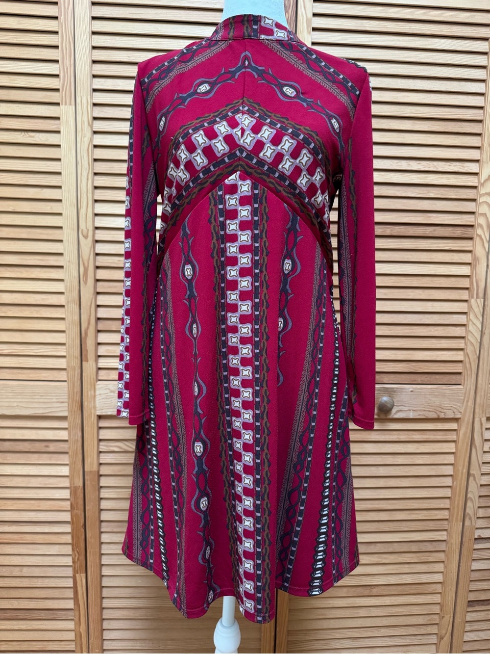 Free People Stella Long Sleeve Mini Dress Red Geo Print Retro 70s Boho M